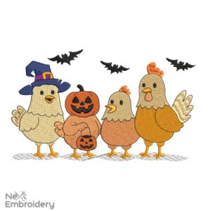 Halloween Chickens Embroidery Design. Funny Embroidery Design, Instant Download