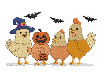 Halloween Chickens Embroidery Design. Funny Embroidery Design, Instant Download