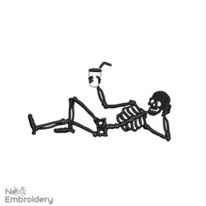 Chill Skeleton Embroidery Design. Halloween Pumpkin Skeleton Meditating Embroidery Designs. Spooky Skeleton Embroidery Design