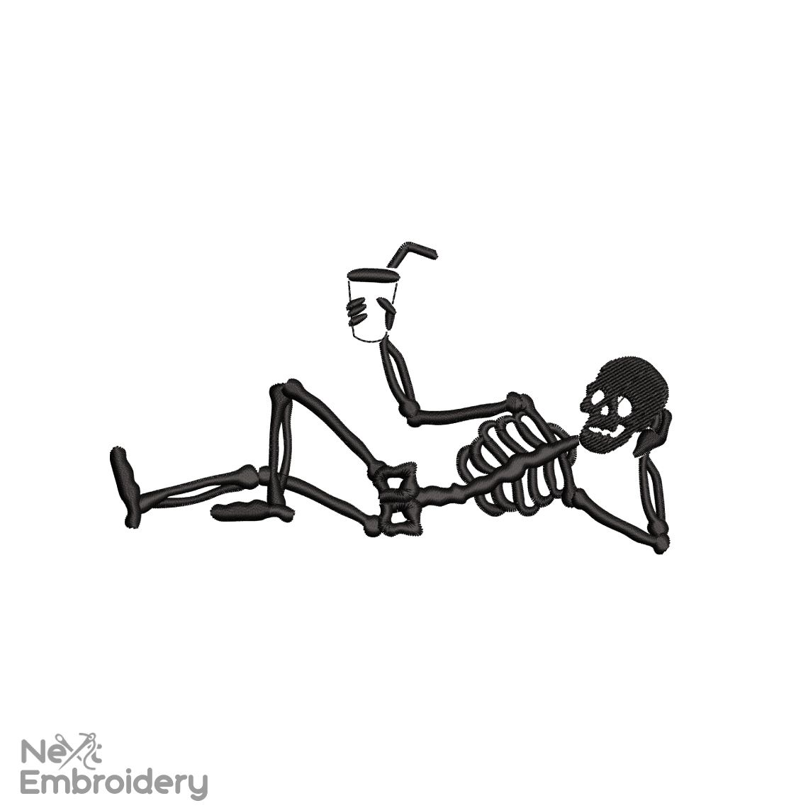 Chill Skeleton Embroidery Design. Halloween Pumpkin Skeleton Meditating Embroidery Designs. Spooky Skeleton Embroidery Design