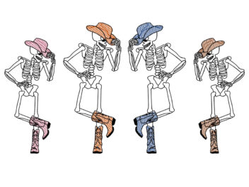 Cowboy Skeletons Embroidery Design, Halloween Hat Skeleton Embroidery Design, Halloween Machine Embroidery File