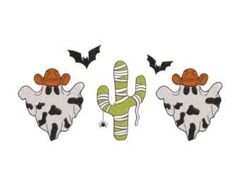 Halloween Ghost Cow Embroidery Design. Halloween Western Embroidery, Halloween Cowboy Machine Embroidery, Halloween Cow Tee,
