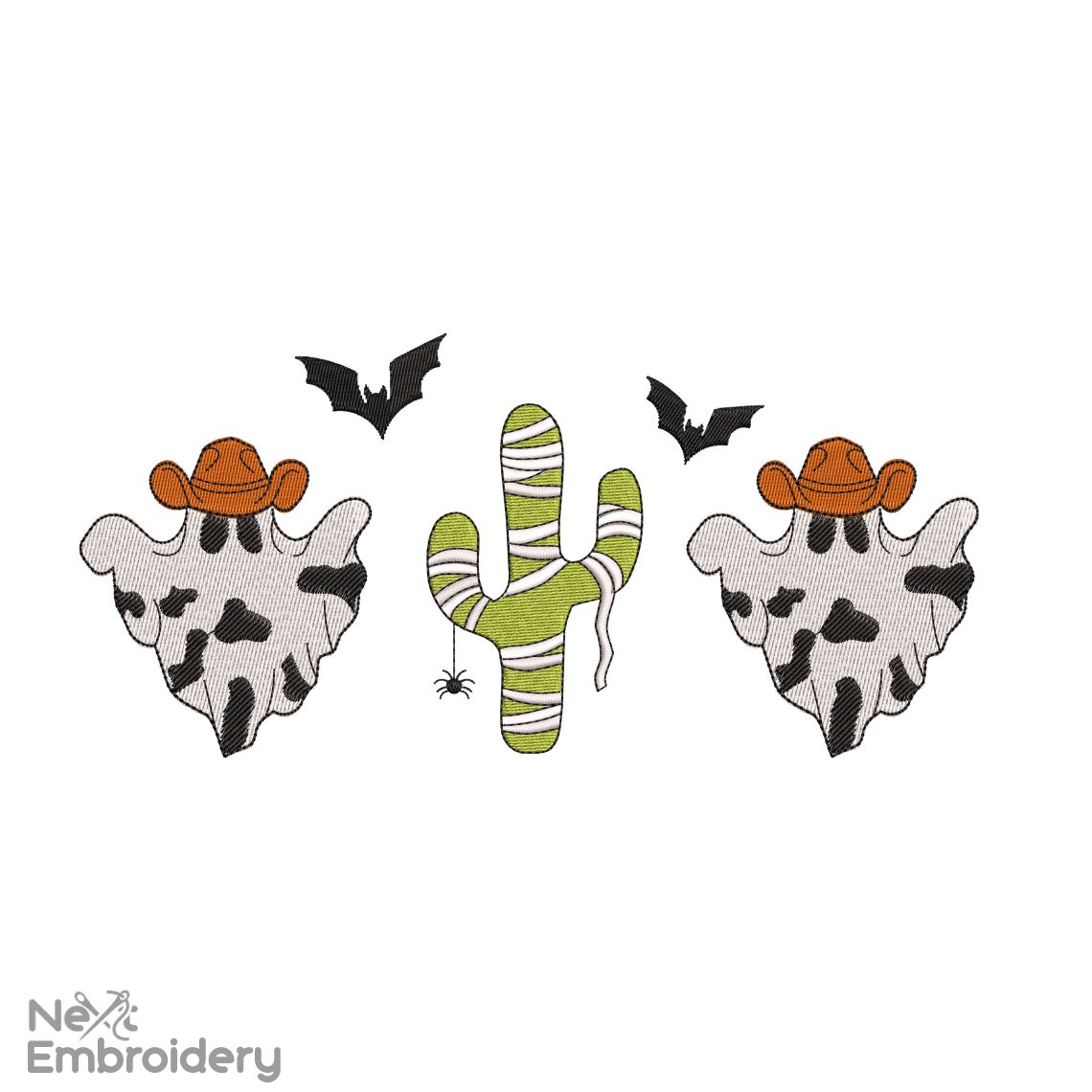 Halloween Ghost Cow Embroidery Design. Halloween Western Embroidery, Halloween Cowboy Machine Embroidery, Halloween Cow Tee,