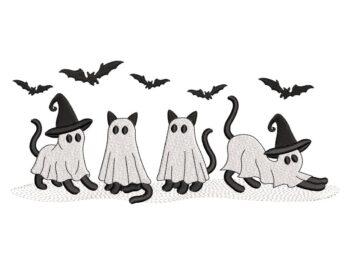 Halloween Ghost cats Embroidery Design. Three Halloween Ghost Cat Embroidery Design, Boo Kitten Embroidery