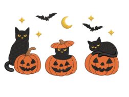 Halloween Pumpkin Cats Embroidery Design