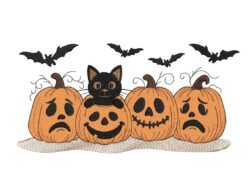 Halloween Pumpkins Black Cat Embroidery Design