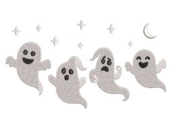 Halloween Silly Ghosts Dancing Under Crescent moon and stars