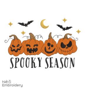 Halloween Spooky Season Embroidery Design, Cute and Spooky Jack-o'-Lanterns Machine Embroidery Pattern, Spooky Pumpkin Faces and Bats