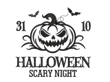 Scary Night Halloween Embroidery Design. 4 sizes. Instant Download