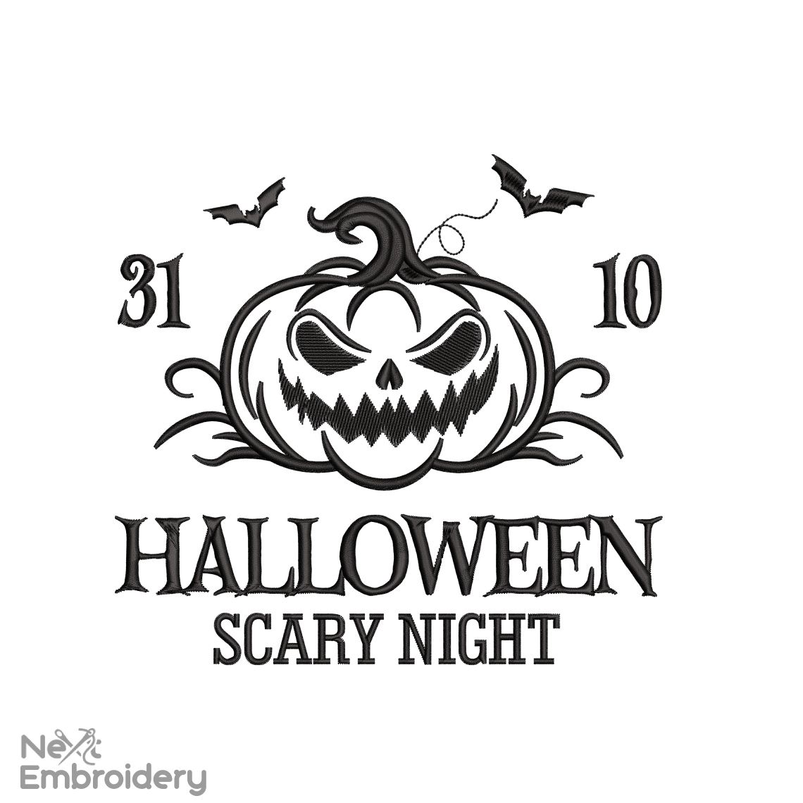 Scary Night Halloween Embroidery Design. 4 sizes. Instant Download