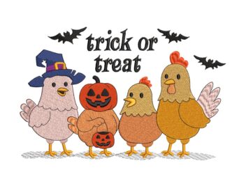 Trick Or Treat, Halloween Chickens Embroidery Design. Funny Embroidery Design, Instant Download