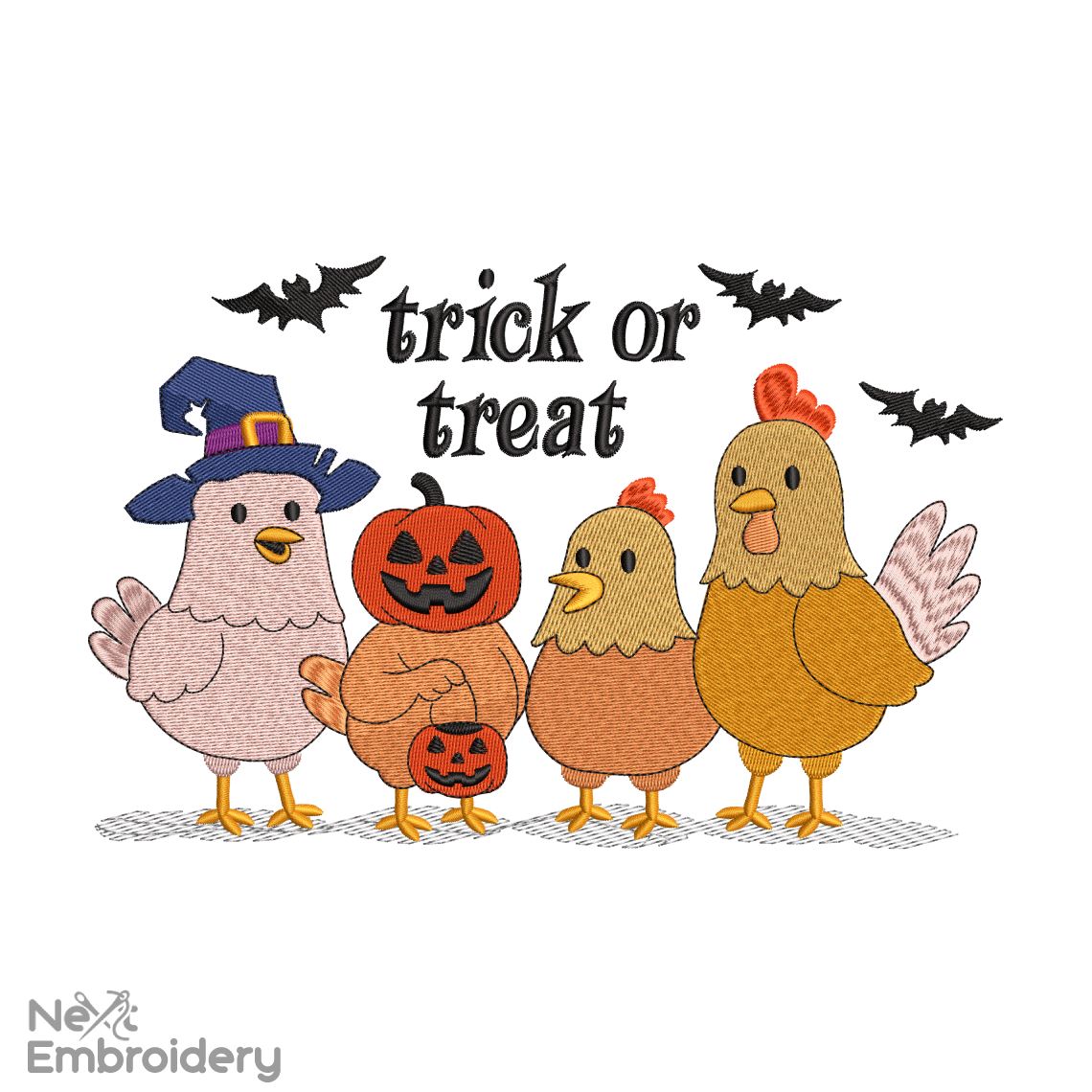 Trick Or Treat, Halloween Chickens Embroidery Design. Funny Embroidery Design, Instant Download