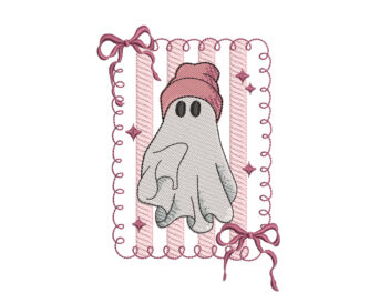 Coquette Girly Ghost Embroidery Design, Spooky Halloween Bow Machine Embroidery File, Cute Coquette Vibes