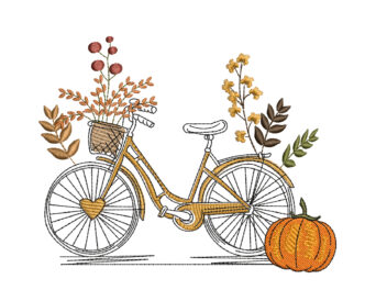 Fall Autum Bicycle Embroidery Design, Sunflower Embroidery Design, Pumpkin , Fall Shirt, Halloween, Thanksgiving, Instant Download