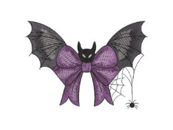 Halloween Bow with Bats and Web Embroidery Design