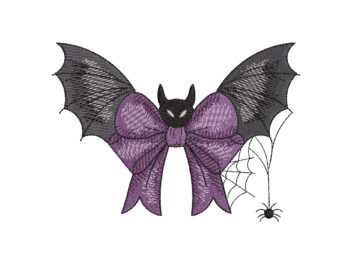 Halloween Bow with Bats and Web Embroidery Design. Halloween Machine Embroidery Design, spooky season, Fall embroidery
