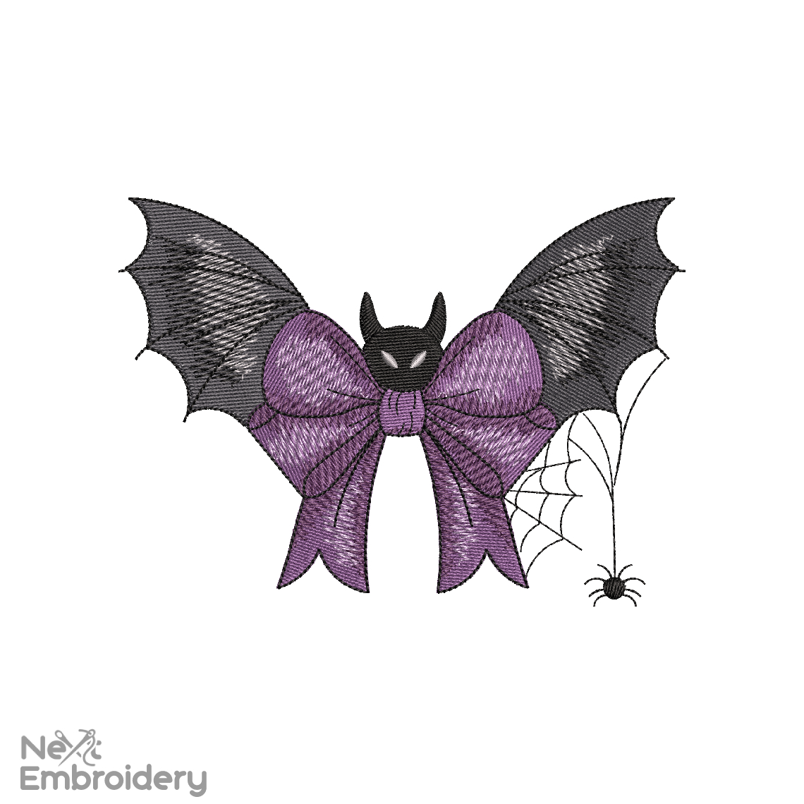 Halloween Bow with Bats and Web Embroidery Design. Halloween Machine Embroidery Design, spooky season, Fall embroidery