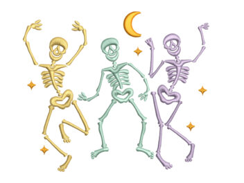 Halloween Dancing Skeletons Embroidery Design, Halloween Pumpkin Skeleton Embroidery Design, Halloween Machine Embroidery File