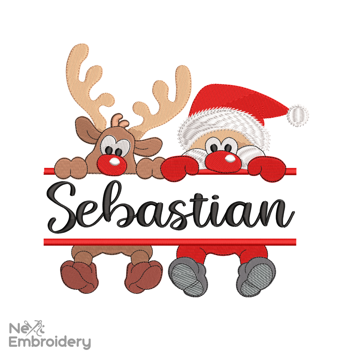 Santa and Deer Embroidery Design, Christmas Machine embroidery File, 7 sizes