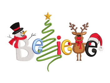 Christmas Believe Embroidery Design. Merry Christmas Santa Claus Holiday Machine Embroidery Design. 4 sizes. Instant Download