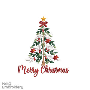Christmas Embroidery Designs, Minimalist Vintage Merry Christmas Embroidery Design, Instant Download