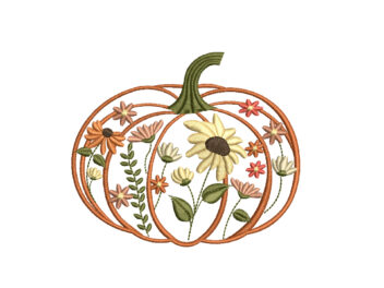 Floral Pumpkin Embroidery Design, Hello Fall Autumn Thanksgiving Design, Fall embroidery design, Instant Download