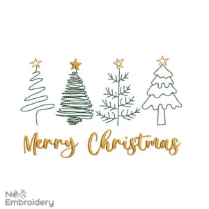 Merry Christmas Tree Embroidery Designs, Christmas Embroidery Design