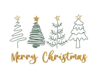 Merry Christmas Tree Embroidery Designs, Christmas Embroidery Design