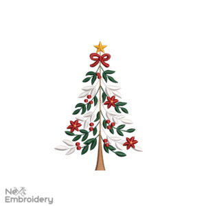 Mini Christmas Tree Embroidery Designs, Minimalist Vintage Merry Christmas Embroidery Design, Instant Download