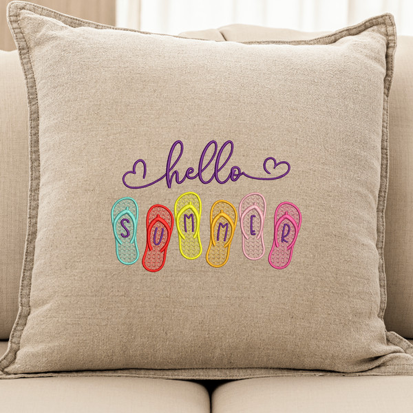 Hello Summer Flip Flops Embroidery Design