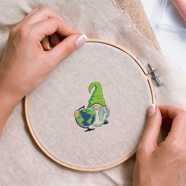 Gnome with Globe Embroidery Design