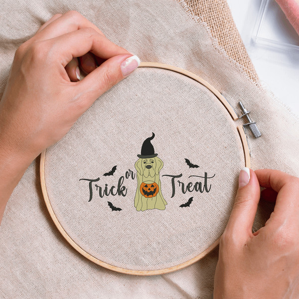 Trick Or Treat Dog Embroidery Design
