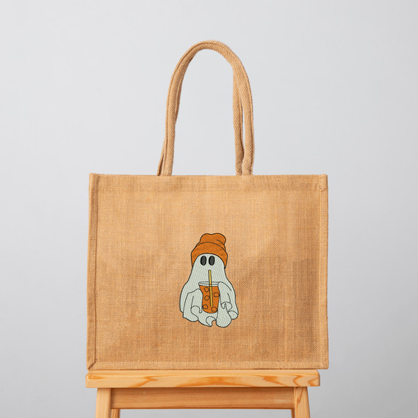 Little Boho Ghost with Ice Coffee Embroidery Design