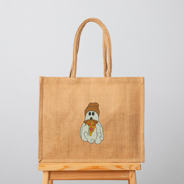 Ghost with Pizza Slice Embroidery Design