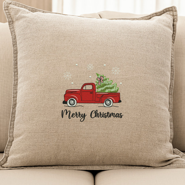 Rerto Christmas Tree Truck Embroidery Design