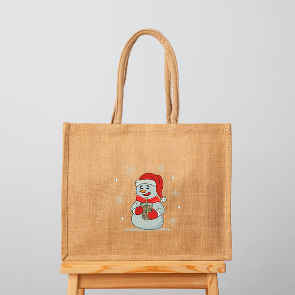 Christmas Snowman with Ice Coffee Embroidery Design
