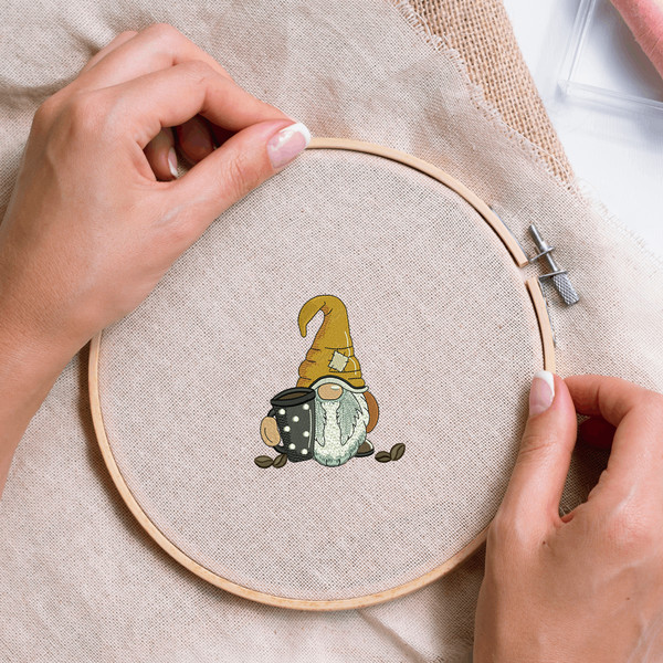 Coffee Cup Gnome Embroidery Design