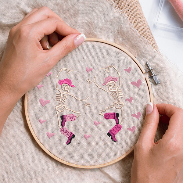 Valentine Dancing Skeleton Western Embroidery Design