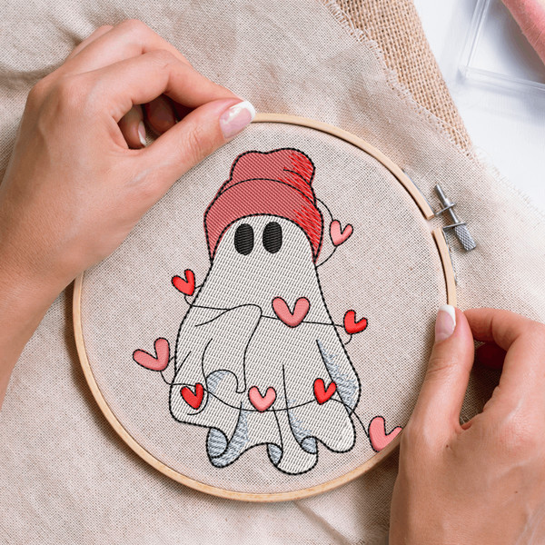 Cute Valentine Ghost Embroidery Designs