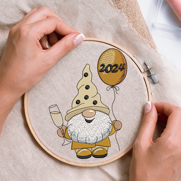 New Year 2024 Gnome Embroidery Design