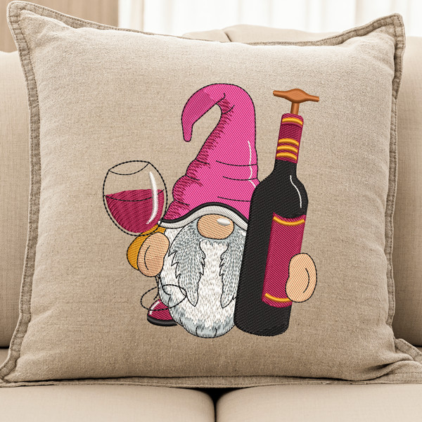 Bottle of Wine Gnome Embroidery Design