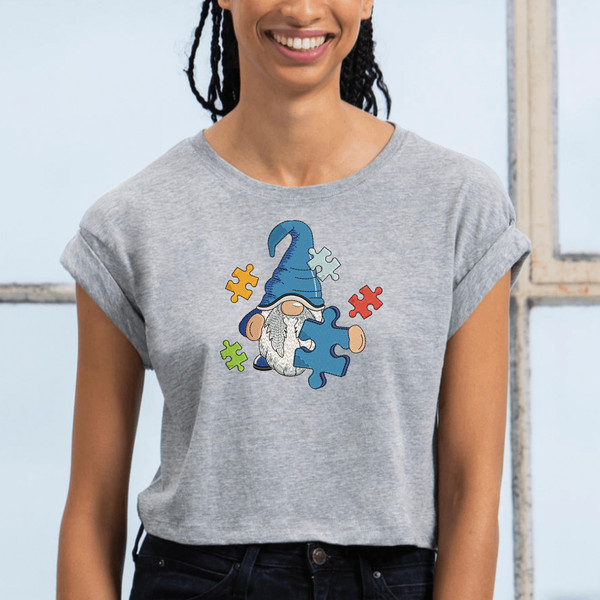 Puzzle Autism Gnome Embroidery Design