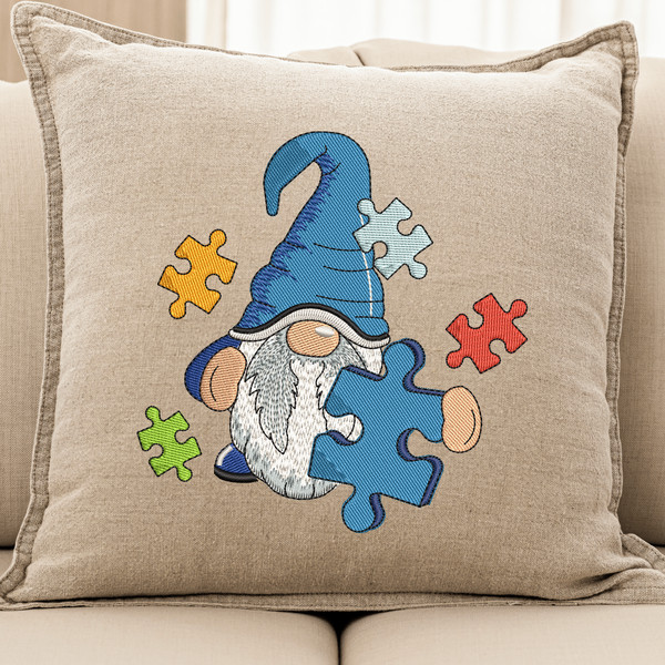 Puzzle Autism Gnome Embroidery Design