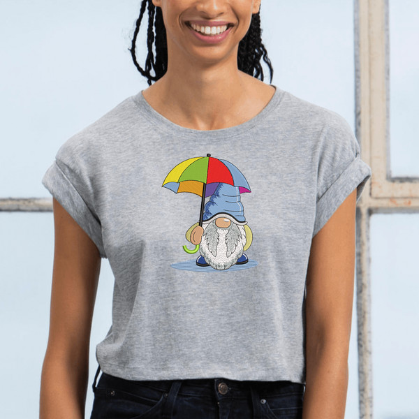 Umbrella Gnome Embroidery Design