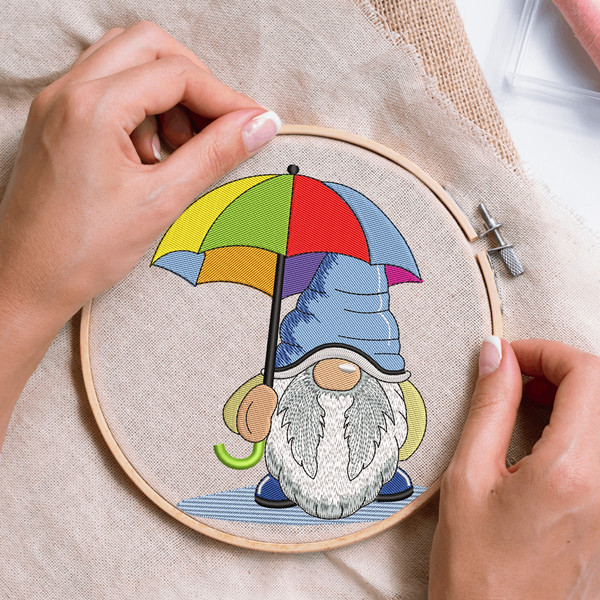 Umbrella Gnome Embroidery Design