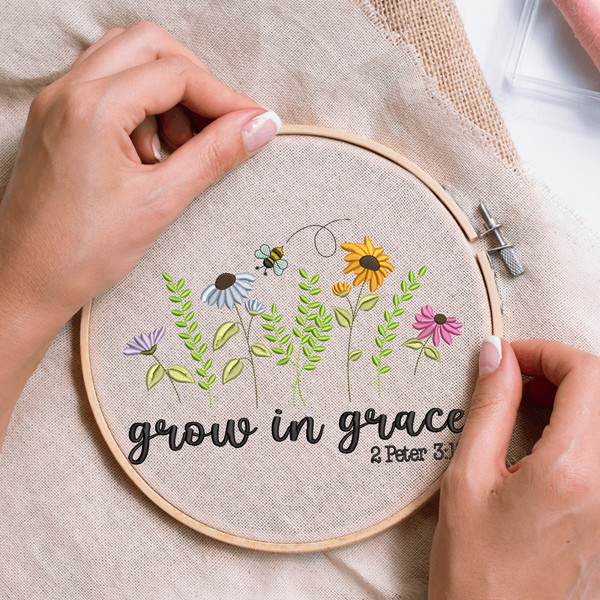 Grow in Grace Embroidery Design