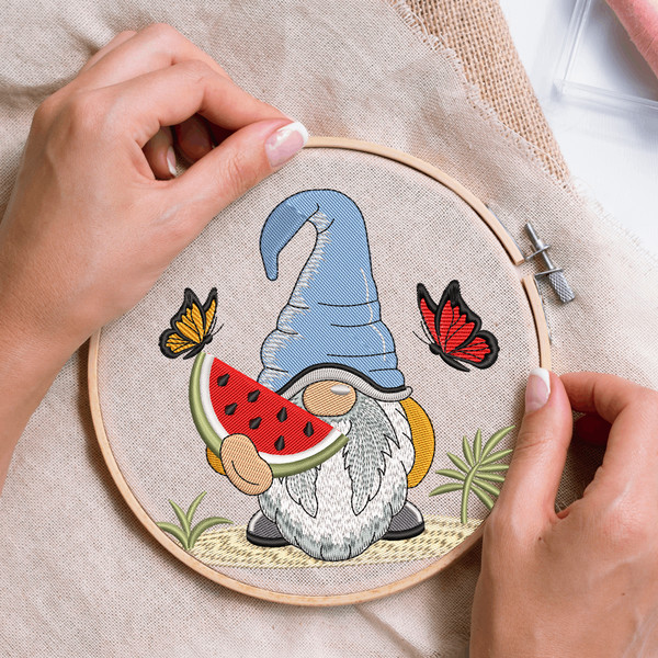 Watermelon Summer Gnome Embroidery Design