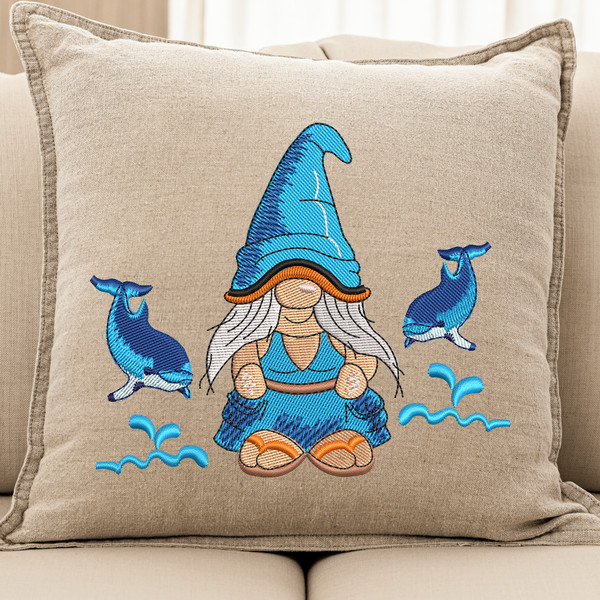 Dolphin Gnome Embroidery Design