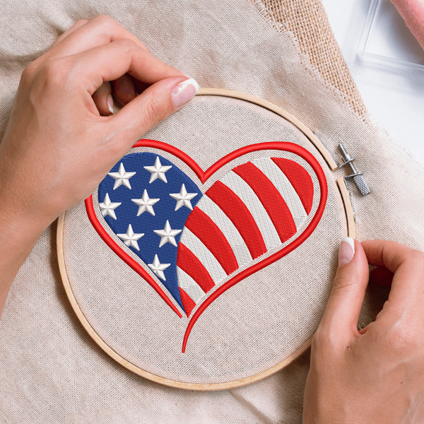 American Flag Heart Embroidery Designs