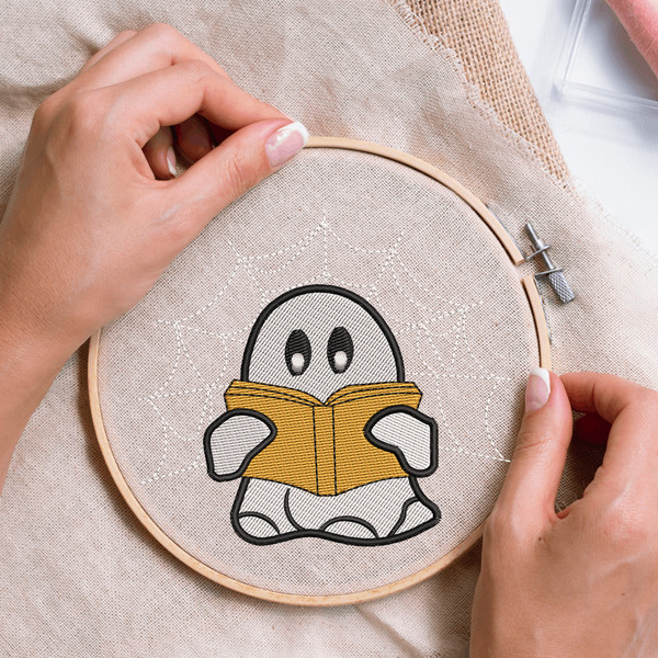 Cute Ghost Reading book Embroidery Desig